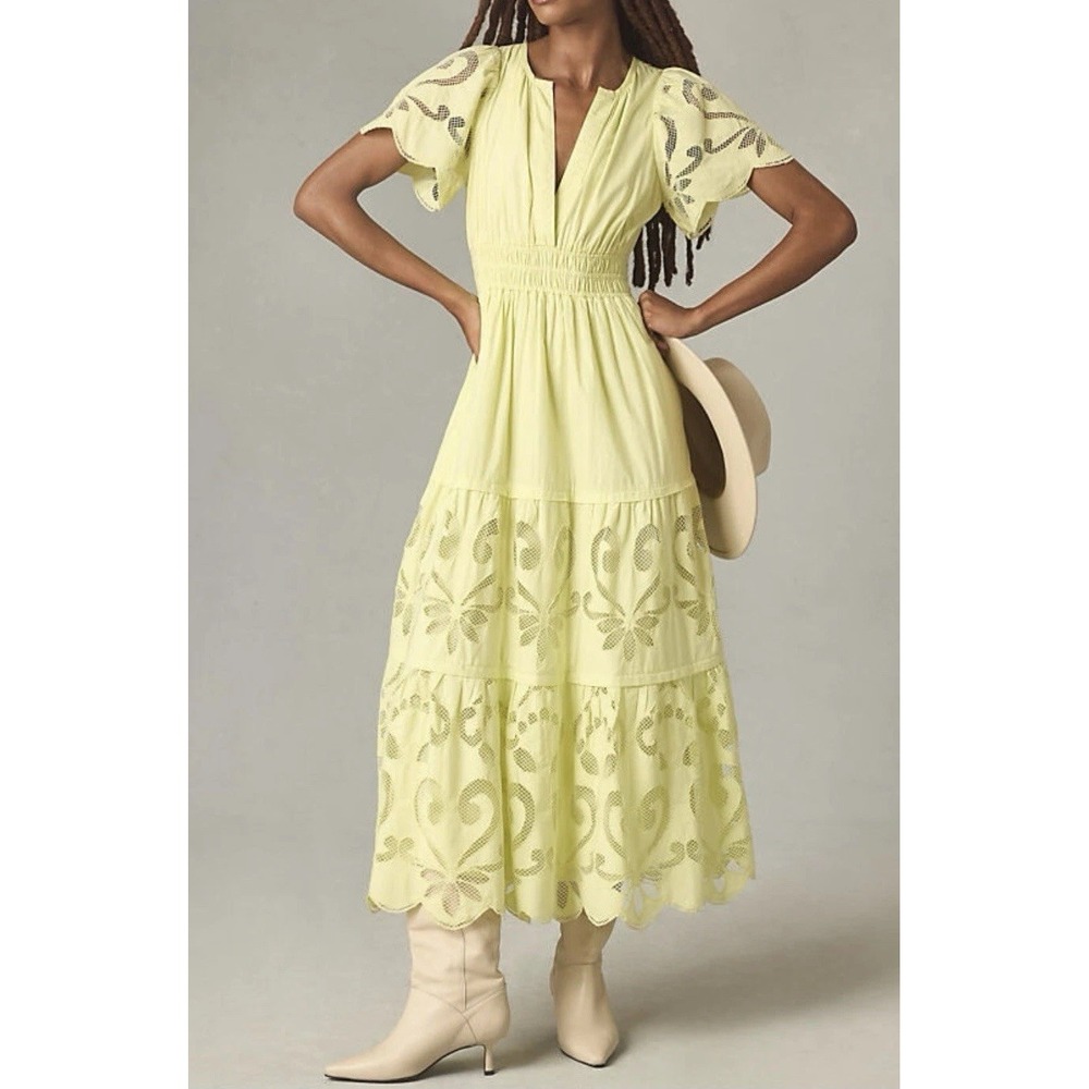 Anthropologie The‎ Somerset Maxi Dress Green Cutwork Edition Size Large